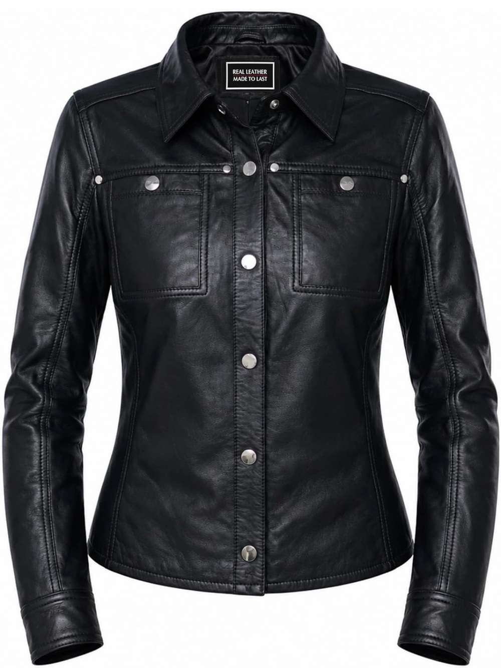 NEVER WORN Leather Snap-Front Black Shirt-Jacket SIZE 2XL